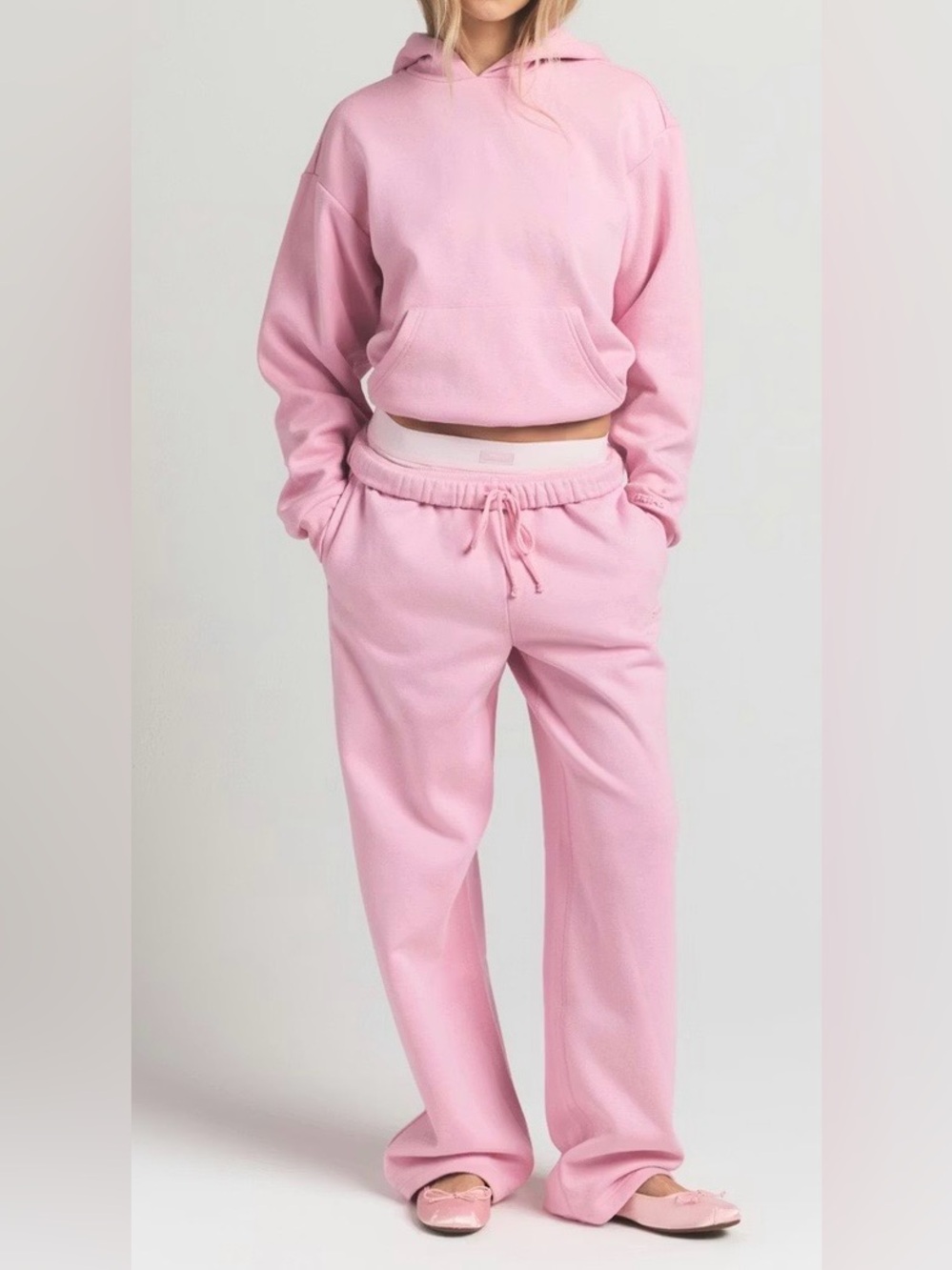 SKIMS Pink Sweat Set Hoodie and Classic Straight Leg Pants Size Medium
